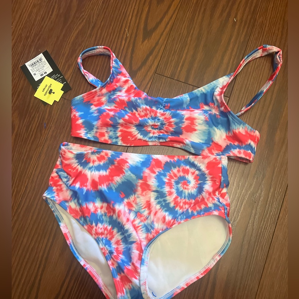 Girls pink white blue tie dye bikini art class swim suit